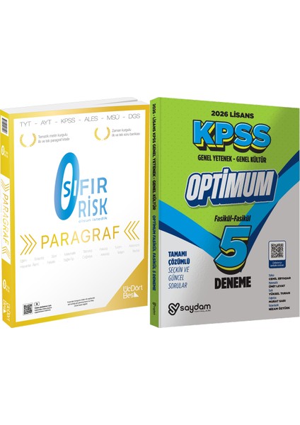 345 - Paragraf Sıfır Risk + Lisans Optimum 5 Deneme