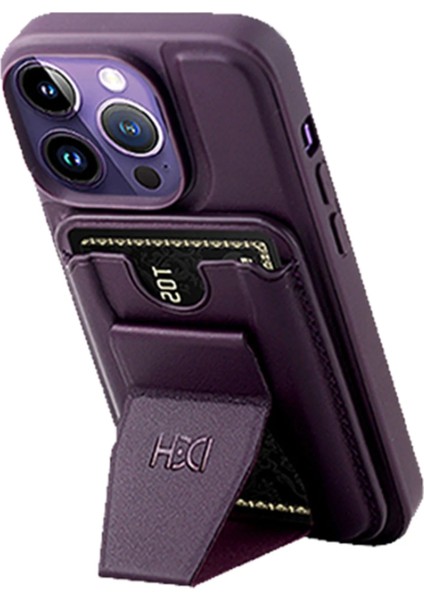 iPhone 13 Pro Kılıf Hd Deri Luxury Magnet Kartvizitli Kapak - Derin Mor modelleri