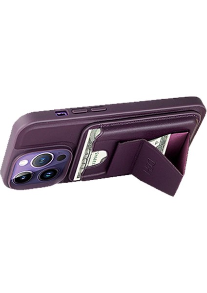 iPhone 14 Pro Max Kılıf Hd Deri Luxury Magnet Kartvizitli Kapak - Derin Mor fırsatları