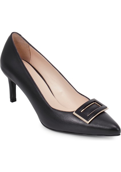 Siyah Deri Topuklu Kadın Ayakkabı