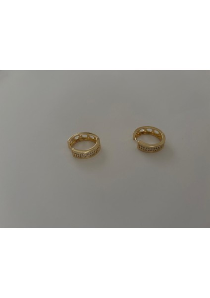 Özel Seri Iki Sıra Zirkon Taş Detay 14K Halka Gold Küpe indirimleri