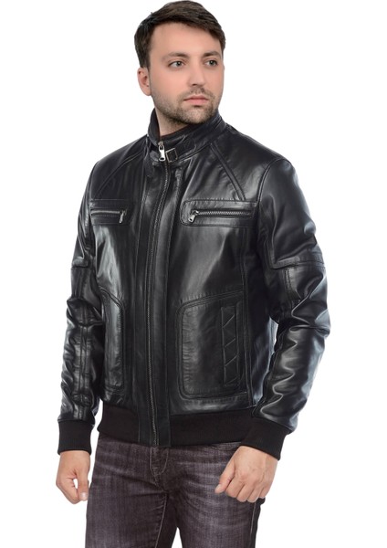 Asensio Hakiki Deri Erkek Siyah Ceket-Mont