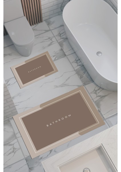 Desenli Eko Banyo Paspası, Kaymaz Taban, Makinada Yıkanabilir, 2'li Set