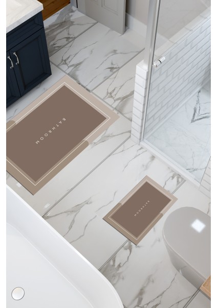 Desenli Eko Banyo Paspası, Kaymaz Taban, Makinada Yıkanabilir, 2'li Set modelleri