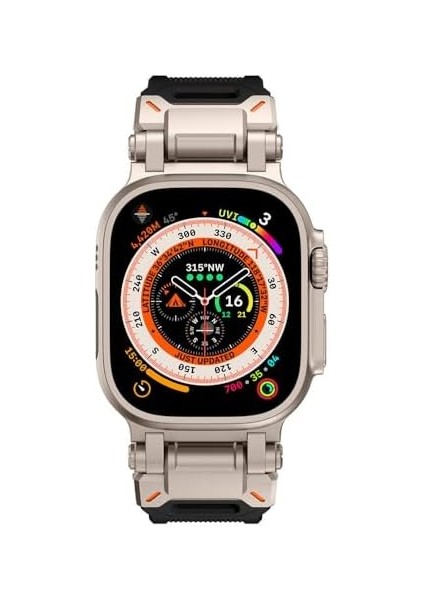 Ile Uyumlu Ultra 49MM KRD-101 Titanyum Metal Başlıklı Silikon Kordon Siyah-Titanyum modelleri