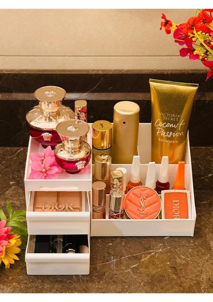 Beyaz Iki Çekmeceli Organizer, Şık ve Düzenli Bir Çözüm, 25,5 x 15,5 x 11 Cm.