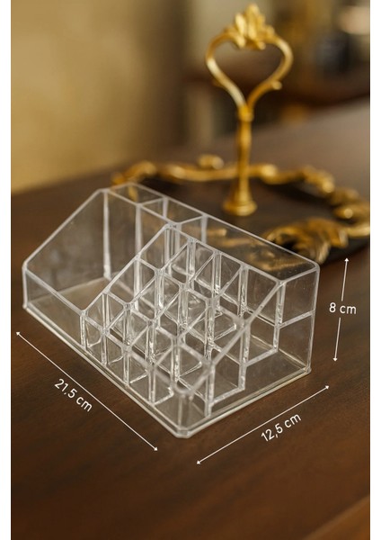 Şeffaf Makyaj Organizeri, Uzunluk: 21,5 Cm, Genişlik: 12,5 Cm, Yükseklik: 8 cm