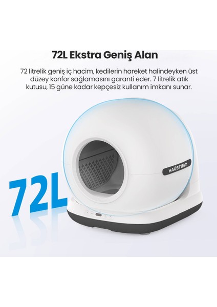CB002 Kameralı Akıllı Otomatik Kedi Tuvaleti, App ile Uzaktan Kontrol, 72LT Hazne, 7lt Çöp Haznesi