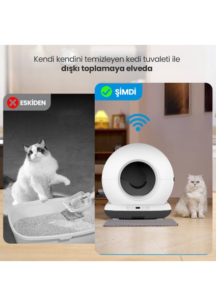 CB002 Kameralı Akıllı Otomatik Kedi Tuvaleti, App ile Uzaktan Kontrol, 72LT Hazne, 7lt Çöp Haznesi
