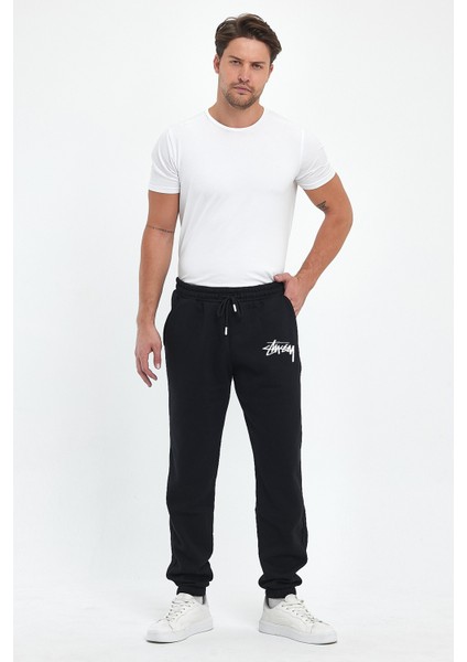 Stüssy Baskılı Regular Kışlık 3 Iplik Şardonlu Beli ve Paçası Lastikli Siyah Jogger Eşofman Altı fırsatları