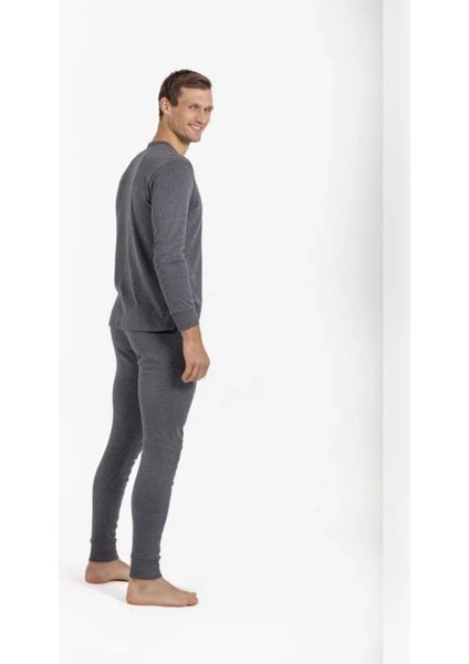 Oıl Company Buğz Unisex Çizgili Kışlık Uzun Kollu Pamuk Termal Içlik Set Antrasit fırsatları