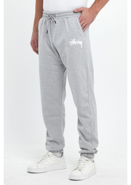 Stüssy Baskılı Regular Kışlık 3 Iplik Şardonlu Beli ve Paçası Lastikli Gri Jogger Eşofman Altı fiyatları