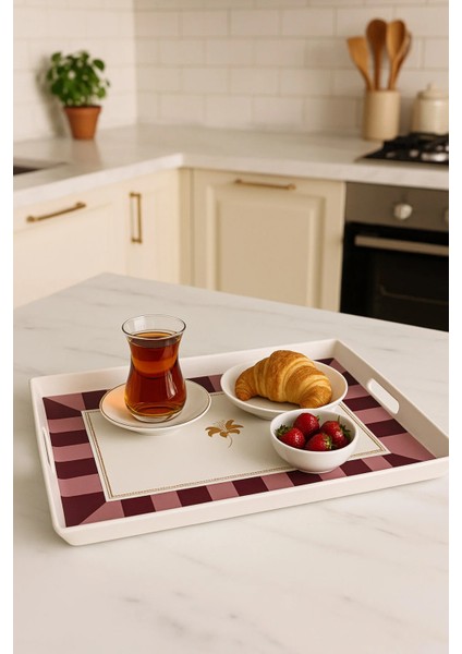 Çizgili Desenli Servis Tepsisi 38X28X3,5 Cm, Bordo fiyatları