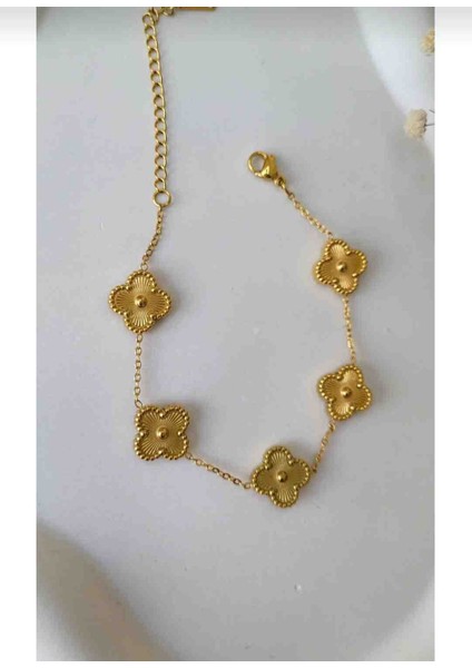 Altın Rengi Yonca Çelik Bileklik fiyatları