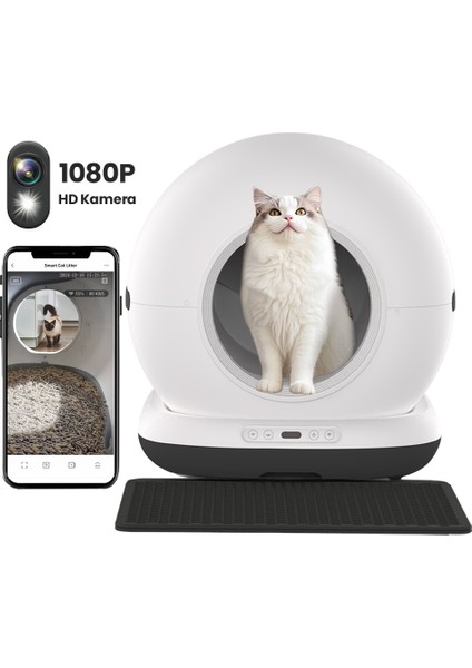 CB002 Kameralı Akıllı Otomatik Kedi Tuvaleti, App ile Uzaktan Kontrol, 72LT Hazne, 7lt Çöp Haznesi