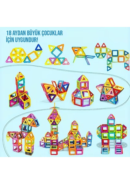 100 Parça Manyetik Yapı Blokları - Renkli Mıknatıslı Eğitici Oyuncak Seti Çocuk Zeka Geliştirici 3+ indirimleri