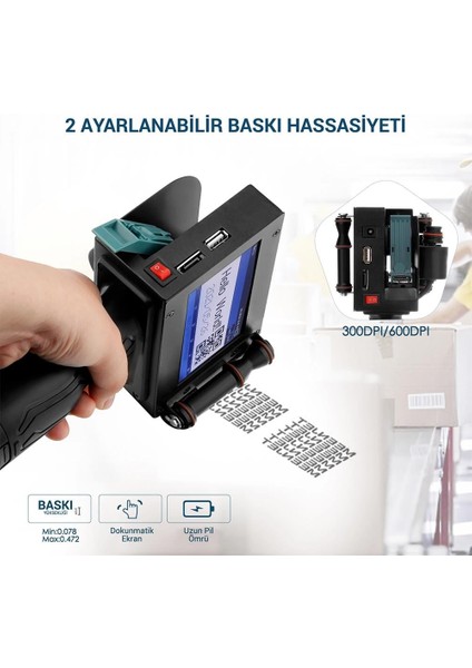 PM-10878 4.3'' Dokunmatik Ekranlı Şarjlı Endüstriyel El Tipi Portatif Mürekkep Yazıcı modelleri