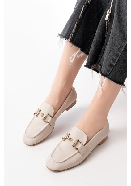 303 Bej Toka Aksesuarlı Günlük Kadın Babet