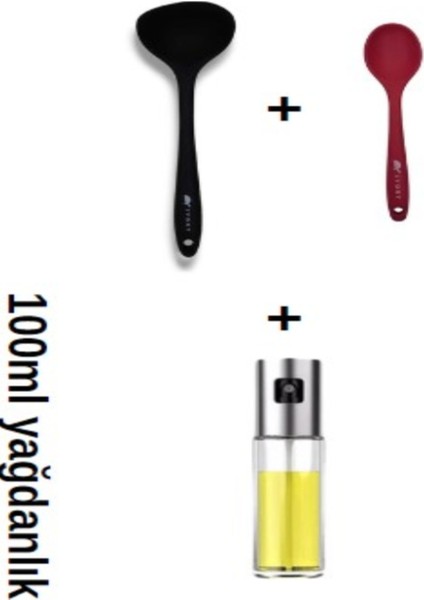 2'lü Silikon Kaliteli Kaşık (27.5cm ve 20CM) ve Yağdanlık SETI(220ML)