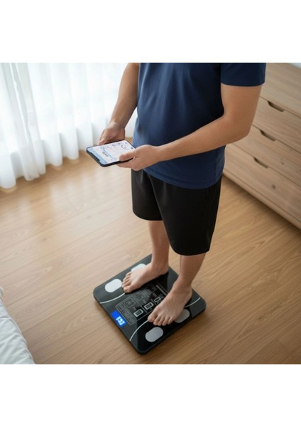 Dijital Baskül Yağ Ölçer Fonksiyonlu Akıllı Baskül Bluetooth Bağlantılı Tartı (4887) fırsatları