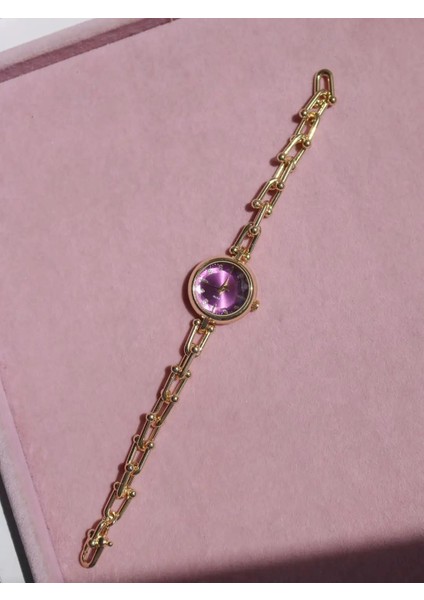 Modern Tiffany Kadın Yuvarlak Kasa Mor Kadranlı Kol Saati