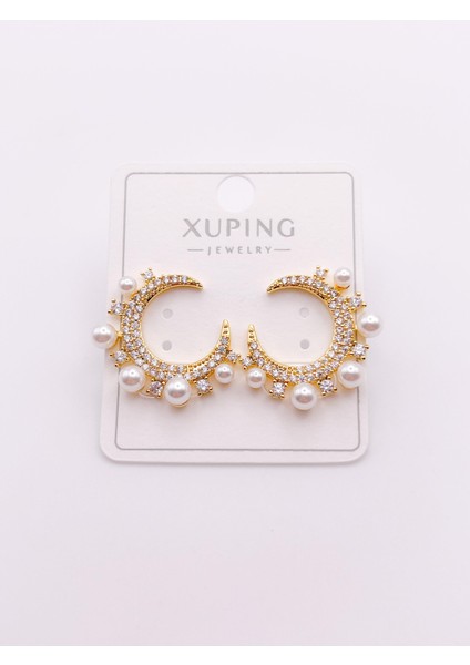 Çelik Küpe Incili Hilal Küpe