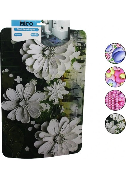 Dikdörtgen - Desenli 38X58CM Su Emici - Sihirli Banyo Paspası Elastik (4887)