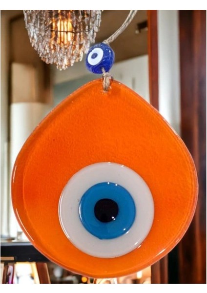 Mavi Nazar Boncuklu Şeffaf Turuncu Renk Nazar Boncuklu Damla Desen El Yapımı Duvar Süsü fırsatları