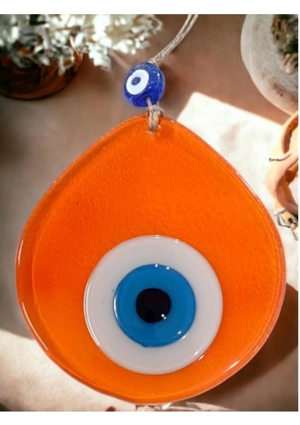 Mavi Nazar Boncuklu Şeffaf Turuncu Renk Nazar Boncuklu Damla Desen El Yapımı Duvar Süsü indirimleri