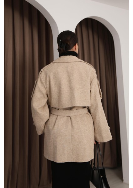Kadın Taş Kruvaze Oversize Kuşaklı Kaşe Kaban modelleri