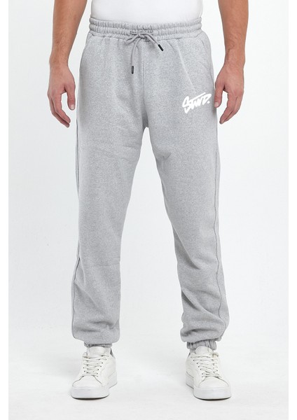 Stwd Baskılı Regular Kışlık 3 Iplik Şardonlu Beli ve Paçası Lastikli Gri Jogger Eşofman Altı RF0545