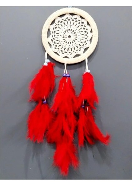 Kırmızı Kuş Tüylü Dream Catcher El Yapımı Düş Kapanı Duvar Süsü modelleri