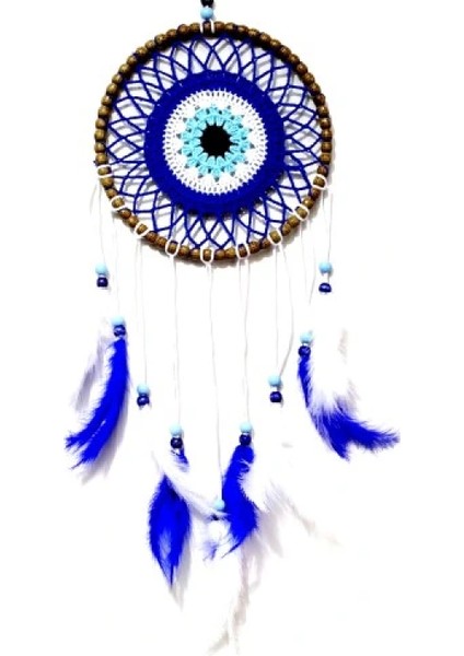 Nazar Boncuğu Desenli Kuş Tüylü El Yapımı Düş Kapanı Duvar Süsü