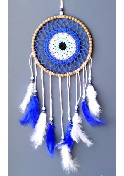 Nazar Boncuğu Desenli Kuş Tüylü El Yapımı Düş Kapanı Duvar Süsü fırsatları