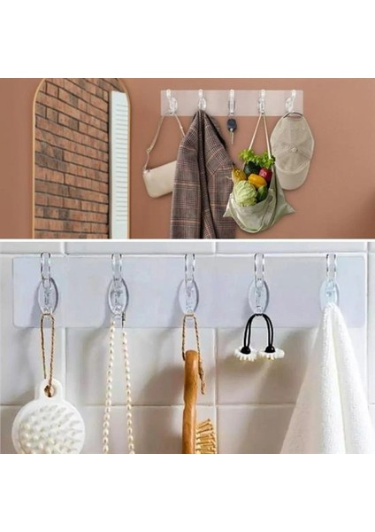 5&apos;li Güçlü Yapışkanlı Şeffaf Duvar Askısı Banyo Mutfak Düzenleyici Pratik Askılık (4887) modelleri