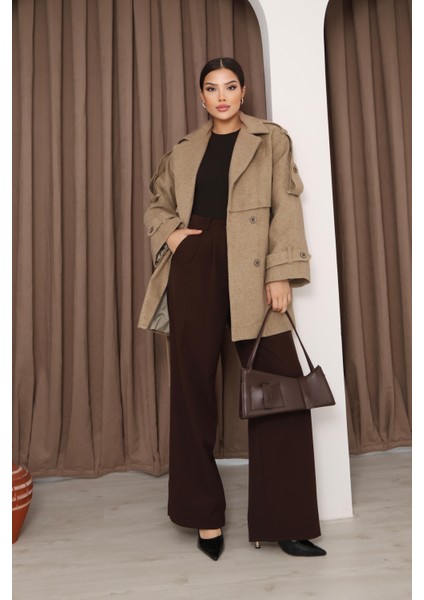 Kadın Vizon Kruvaze Oversize Kuşaklı Kaşe Kaban fiyatları