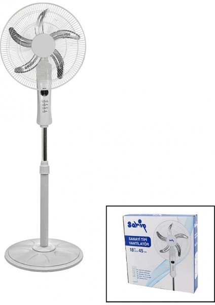 18 Inc 45 cm Kumandalı Sanayi Tipi Ayaklı Vantilatör 5-Metal Pervane 3-Kademe Hız 65W Y:137CM (4887)