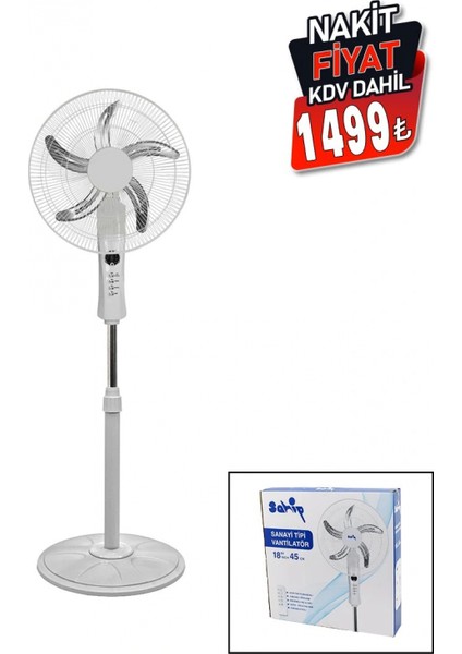 18 Inc 45 cm Kumandalı Sanayi Tipi Ayaklı Vantilatör 5-Metal Pervane 3-Kademe Hız 65W Y:137CM (4887) fiyatları
