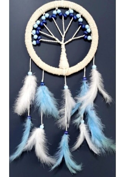 Mavi Beyaz Kuş Tüylü Hayat Ağacı Düş Kapanı Duvar Süsü modelleri