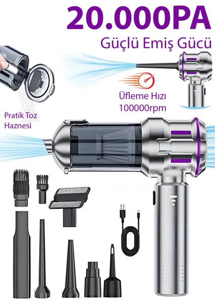 20000PA Güçlü Portatif Vakumlu Kablosuz Üflemeli Mini Araç Süpürgesi fiyatları