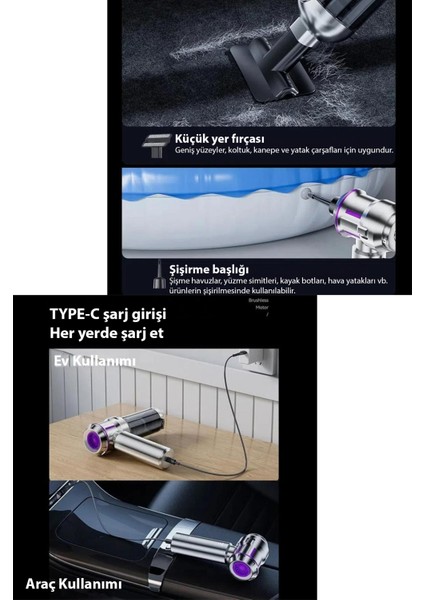 20000PA Güçlü Portatif Vakumlu Kablosuz Üflemeli Mini Araç Süpürgesi