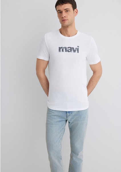 Mavi Logo Baskılı Beyaz Tişört 0611039-620