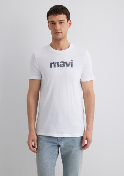 Mavi Logo Baskılı Beyaz Tişört 0611039-620