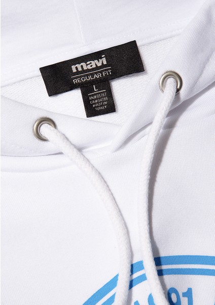 Mühür Logo Baskılı Kapüşonlu Beyaz Sweatshirt 0611721-620