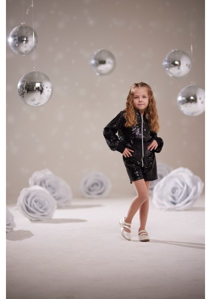 Kız Çocuk Pul Payet Ceket-Şort Takım