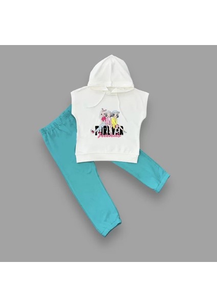 3-4-5 Yaş Forever Cici Kızlar Baskılı Kapşonlu 2li Kız Çocuk Takımı Turkuaz fiyatları