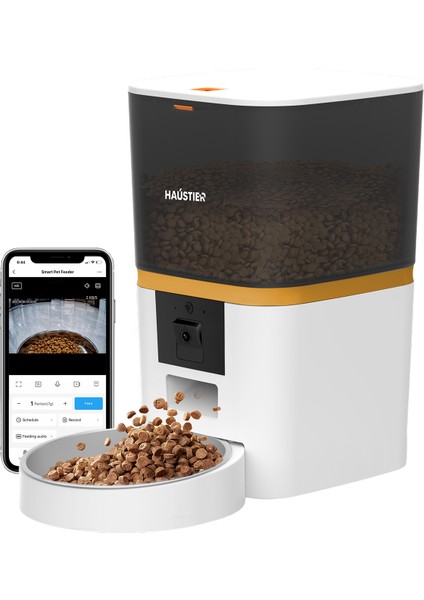 QQ009 Gece Görüşlü 1080P Fhd Kameralı, Akıllı Kedi Köpek Otomatik Mama Kabı, Tuya App-Wifi Uzaktan Kontrol, Sesle Çağırma, 2.4ghz-5ghz, 6lt Hazne, Metal Kase