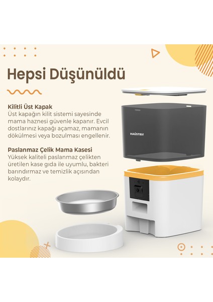 QQ009 Gece Görüşlü 1080P Fhd Kameralı, Akıllı Kedi Köpek Otomatik Mama Kabı, Tuya App-Wifi Uzaktan Kontrol, Sesle Çağırma, 2.4ghz-5ghz, 6lt Hazne, Metal Kase modelleri