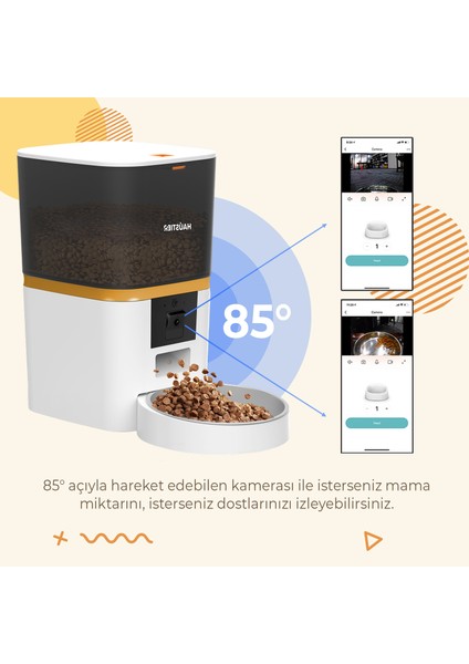 QQ009 Gece Görüşlü 1080P Fhd Kameralı, Akıllı Kedi Köpek Otomatik Mama Kabı, Tuya App-Wifi Uzaktan Kontrol, Sesle Çağırma, 2.4ghz-5ghz, 6lt Hazne, Metal Kase indirimleri