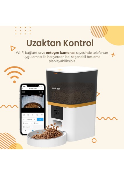 QQ009 Gece Görüşlü 1080P Fhd Kameralı, Akıllı Kedi Köpek Otomatik Mama Kabı, Tuya App-Wifi Uzaktan Kontrol, Sesle Çağırma, 2.4ghz-5ghz, 6lt Hazne, Metal Kase